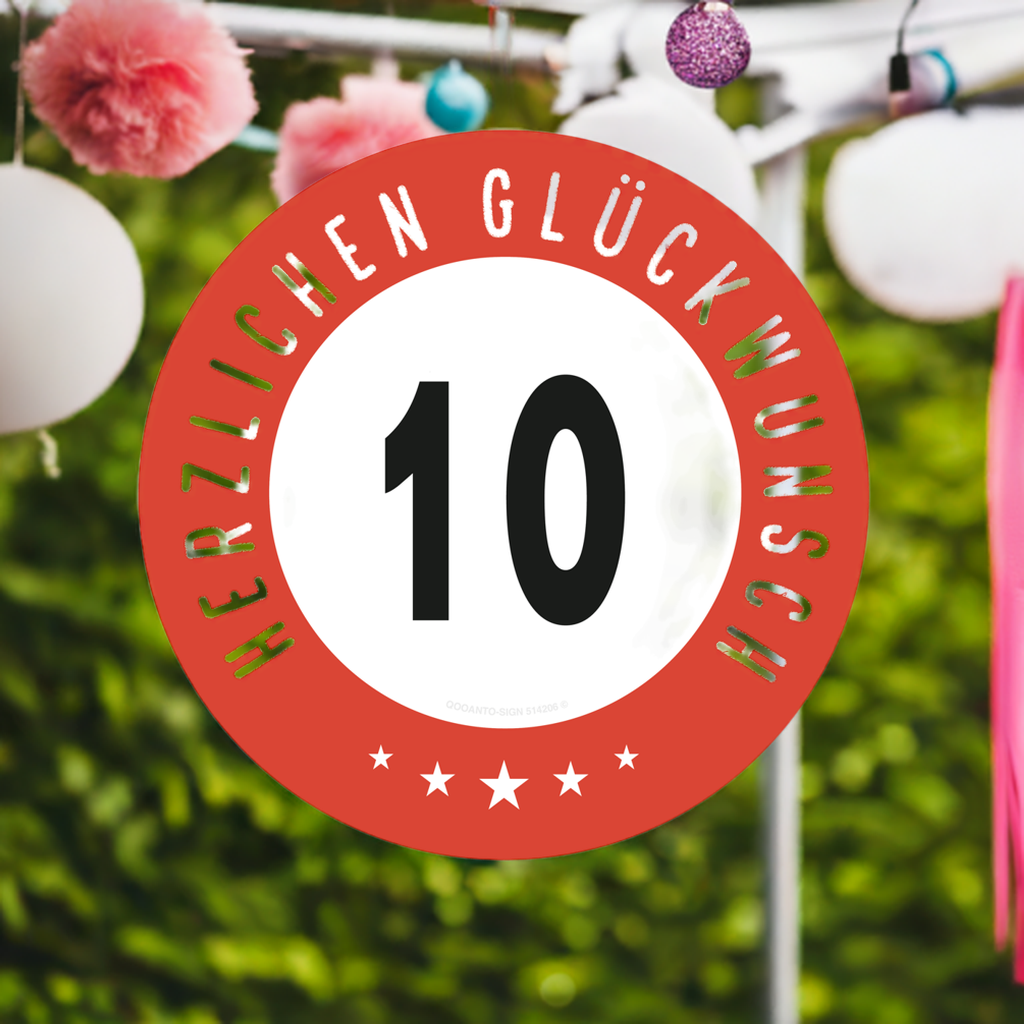10 Geburtstag Schild Herzlichen Glückwunsch aus 3 mm starkem Alu-Verbund (UV- und wetterfest)