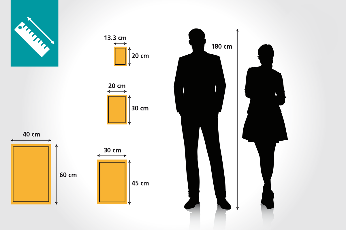 Grössenvergleich für gelbe Hochformat-Schilder aus 3 mm Alu-Verbund