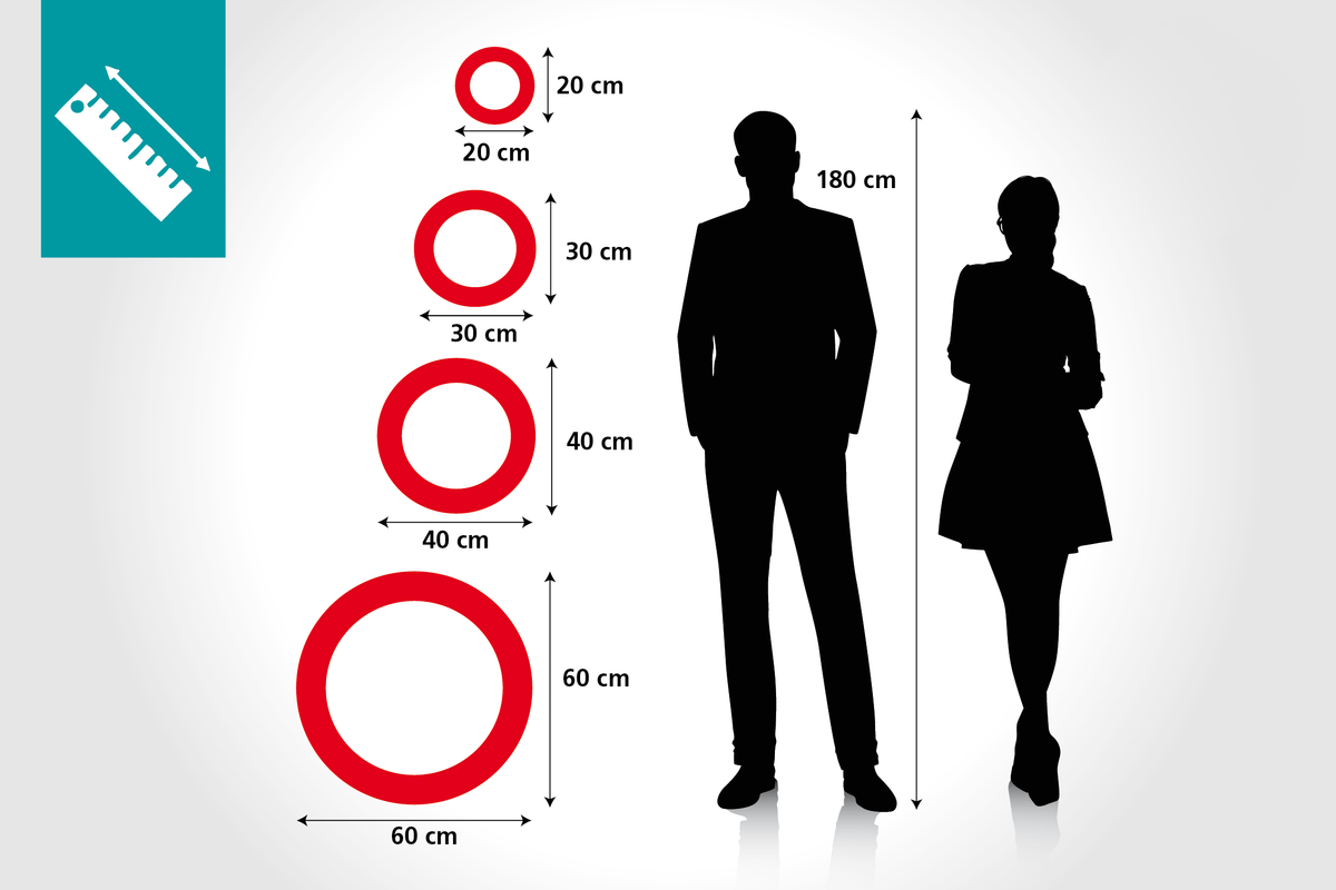 Grössenvergleich für runde Schilder aus 3 mm Alu-Verbund