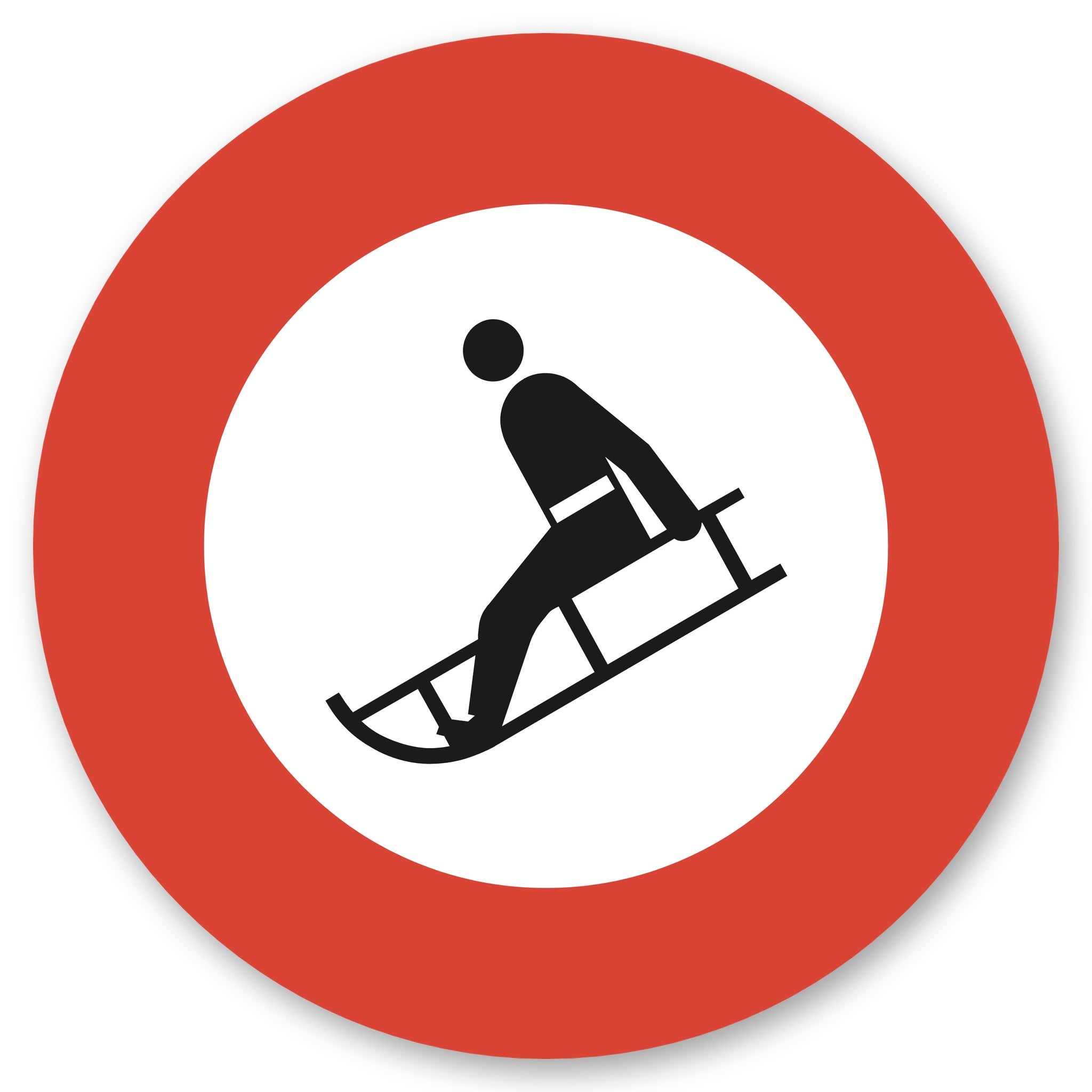 Schlitteln Verboten - Verbotsschild, rundes Verkehrsschild