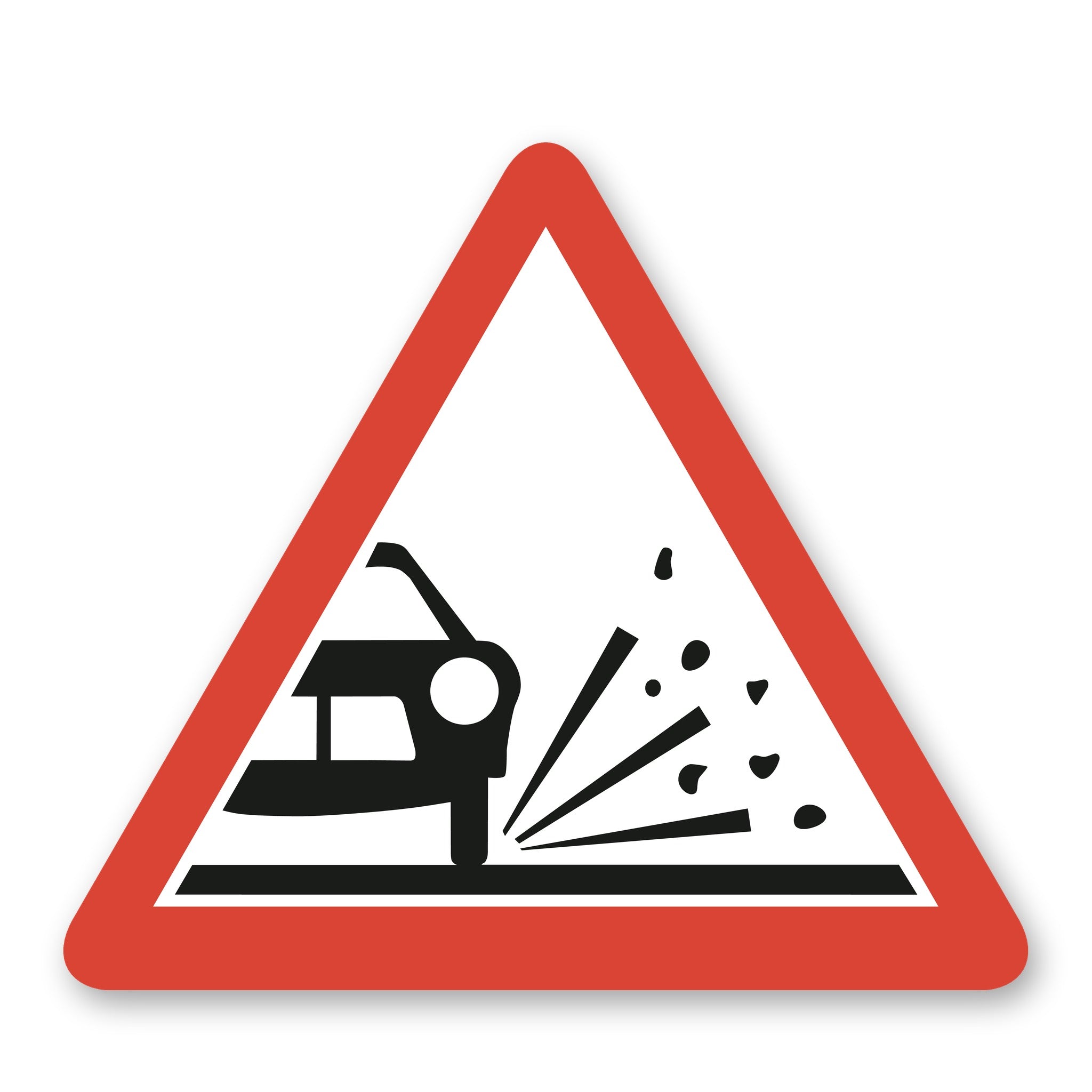 Rollsplitt Warnschild