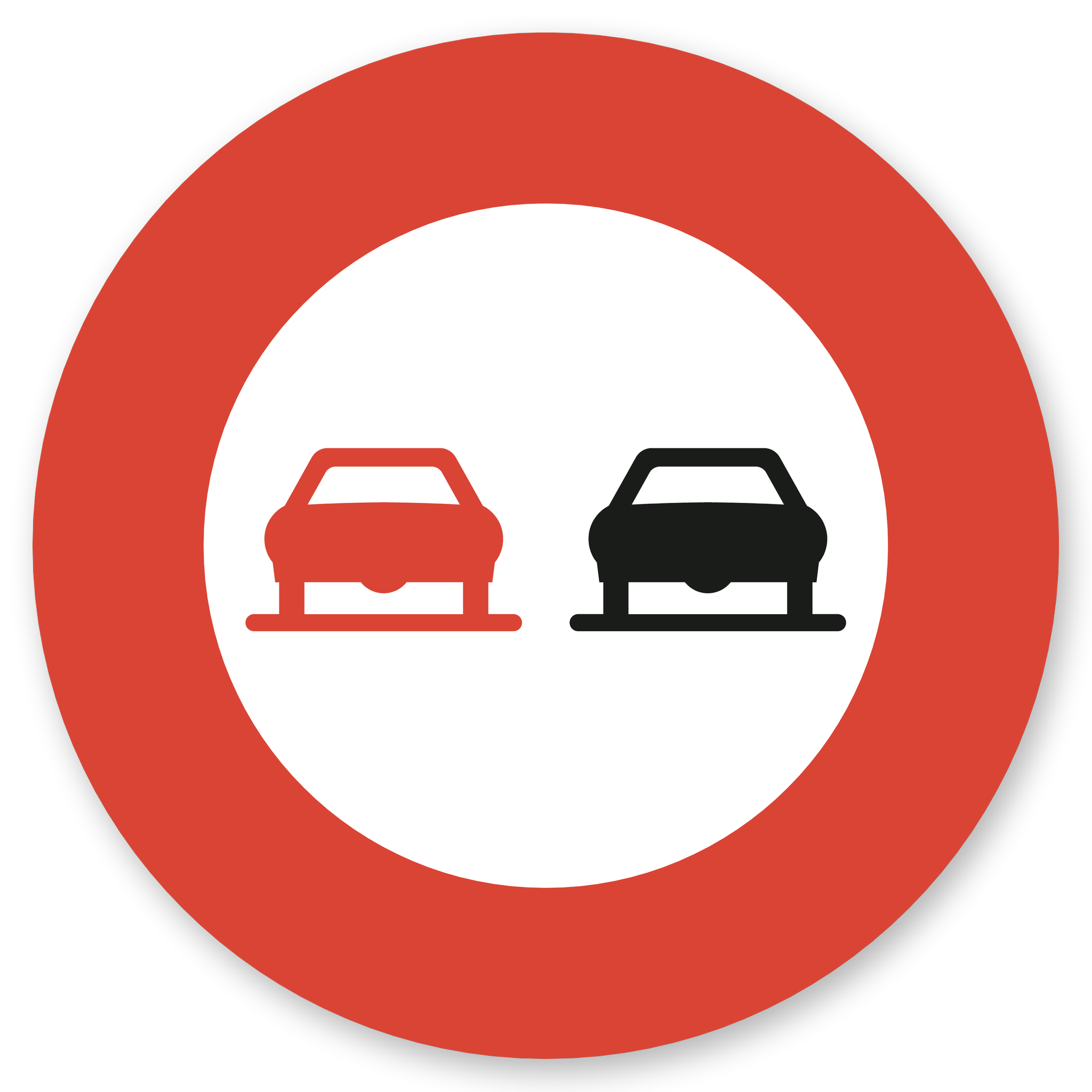 Überholen verboten - rundes Verkehrsschild aus 3 mm Alu-Verbund