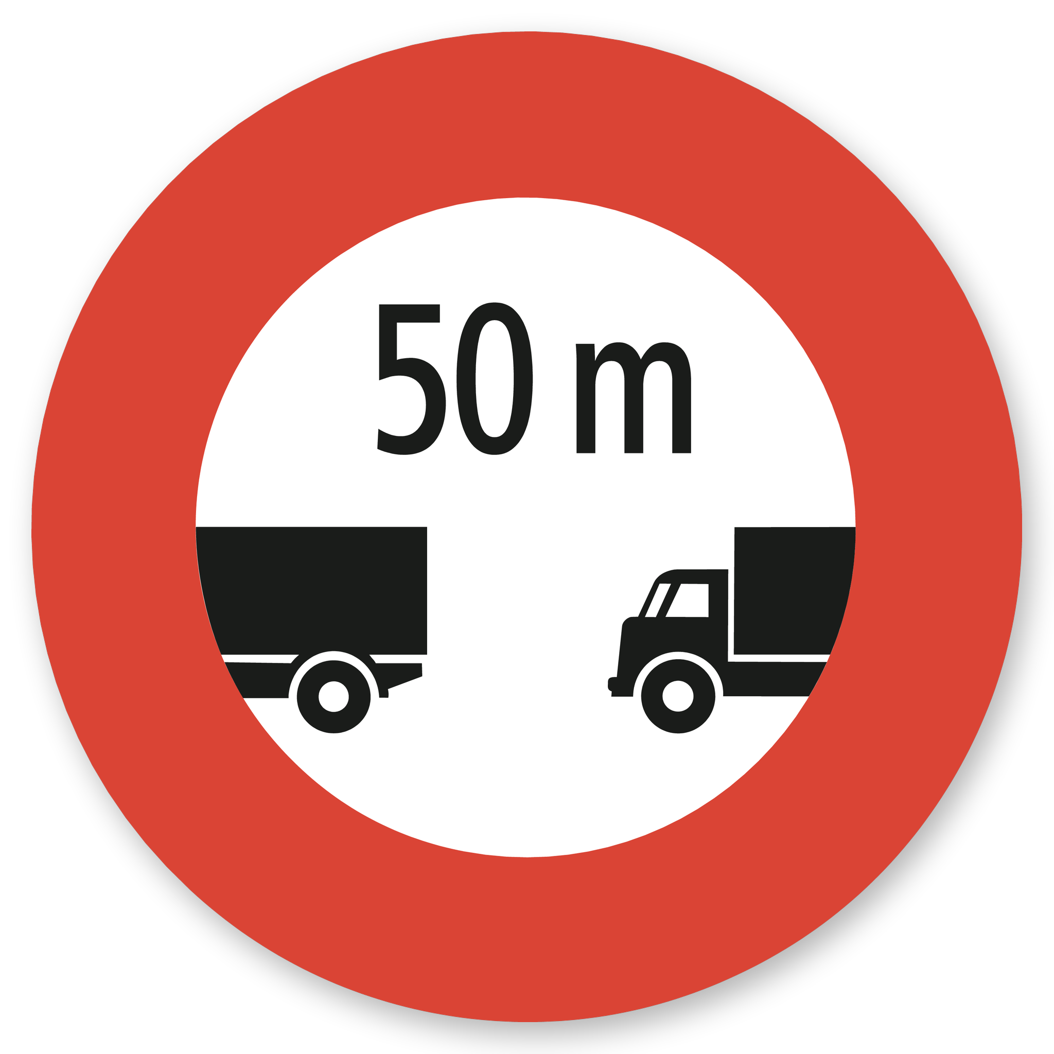Mindestabstand 50 m - rundes Verkehrsschild aus 3 mm Alu-Verbund