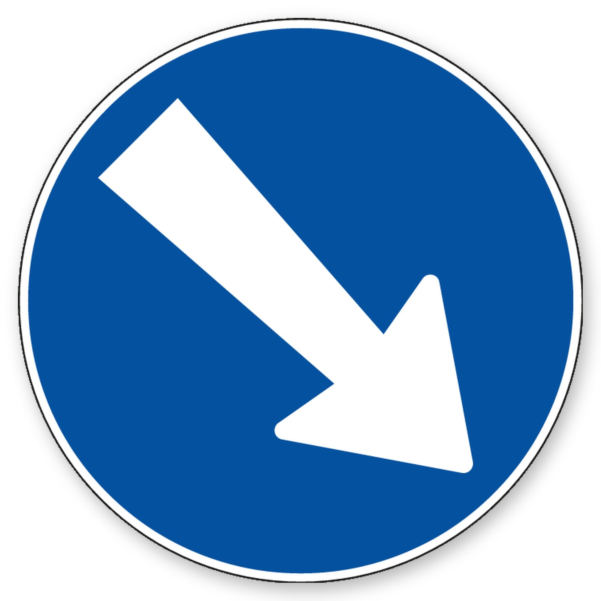 Fahrrichtung rechts abwärts – rundes Alu-Verbund Schild